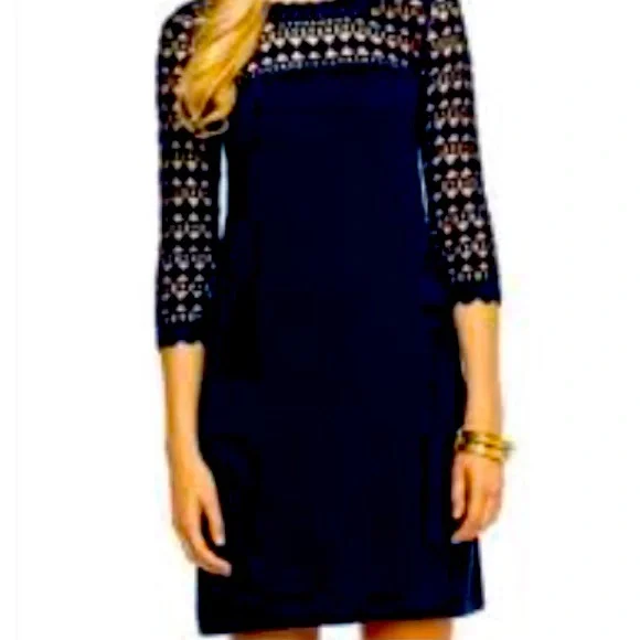 lilly pulitzer navy crochet dress Lilly Pulitzer Jaime Navy Blue Halter Crochet Dress Sz S